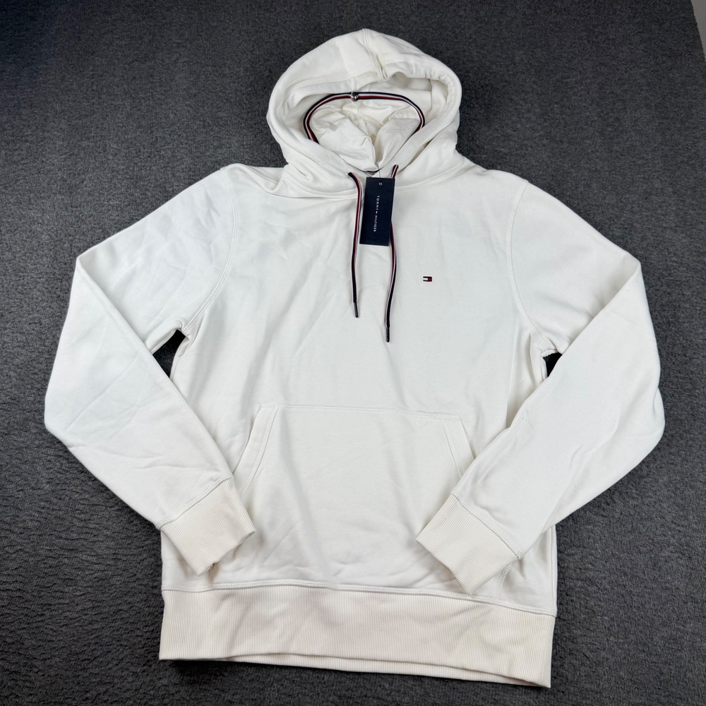 Tommy Hilfiger Hoodie Men's Small White Embroidered Flag Logo Pullover 78F4834